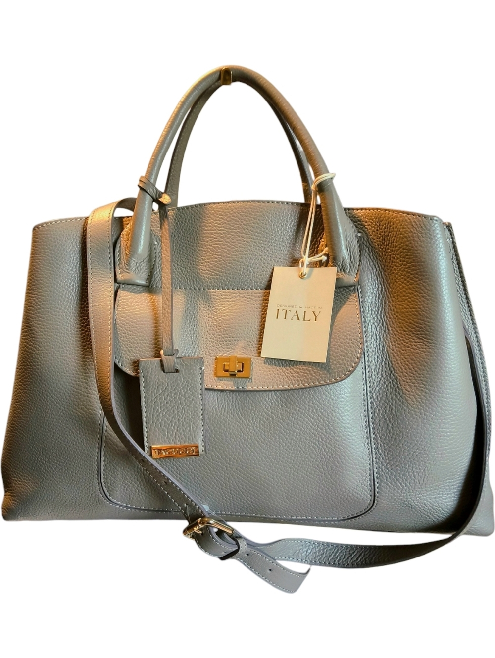 Iacucci Taupe Italian Leather Structure Satchel Tote with Strap and Dust Bag NWT - Picture 12 of 12